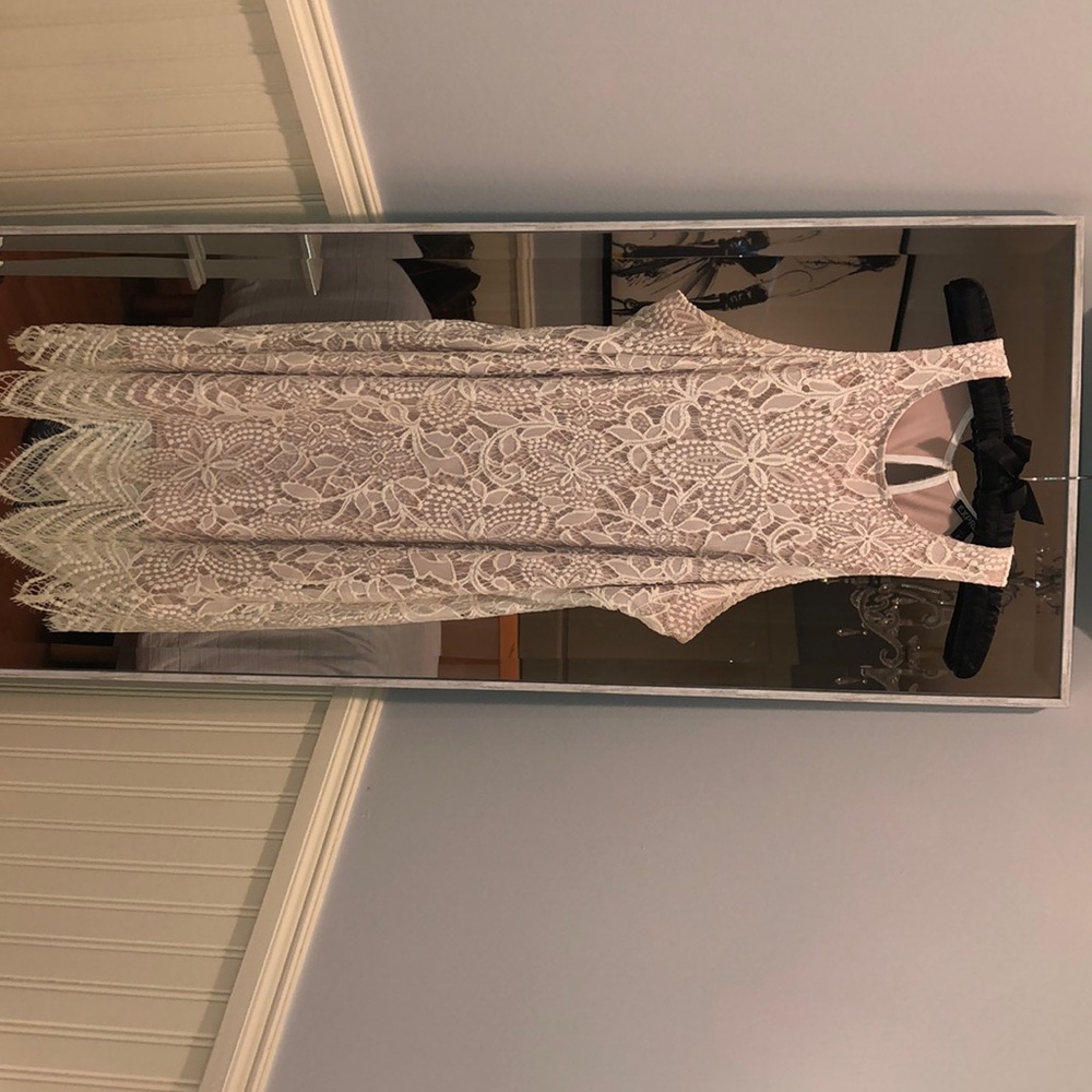 White and Nude Lace Dress